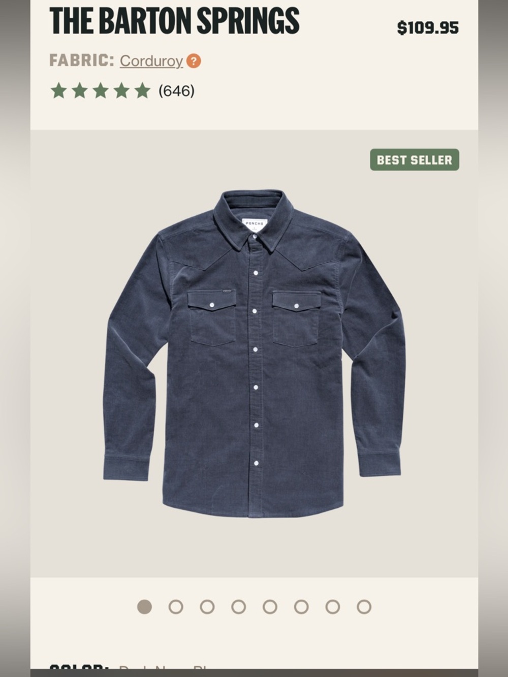 Poncho - THE BARTON SPRINGS Corduroy buttondown - Picture 2 of 6